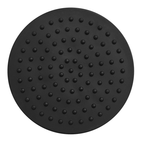 The Safety Rubber Jack Pad - Type B - JP18 by Sealey is a round, black rubber mat featuring evenly spaced raised dots, perfect for placing under a vehicle jacking point.
