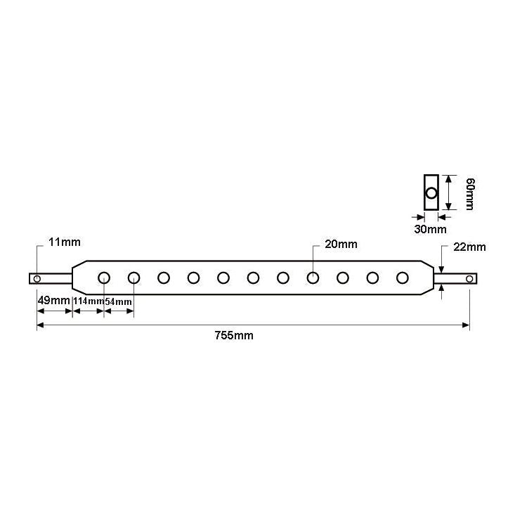 Linkage Drawbar (Cat. 1) No. holes: 9, 755mm - S.121 - Farming Parts
