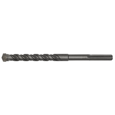 The Sealey SDS MAX Drill Bit Ø20 x 320mm - MAX20X320 is a fully hardened, dark-colored tool with a spiral design and flat end, designed for superior quality drilling into various materials.