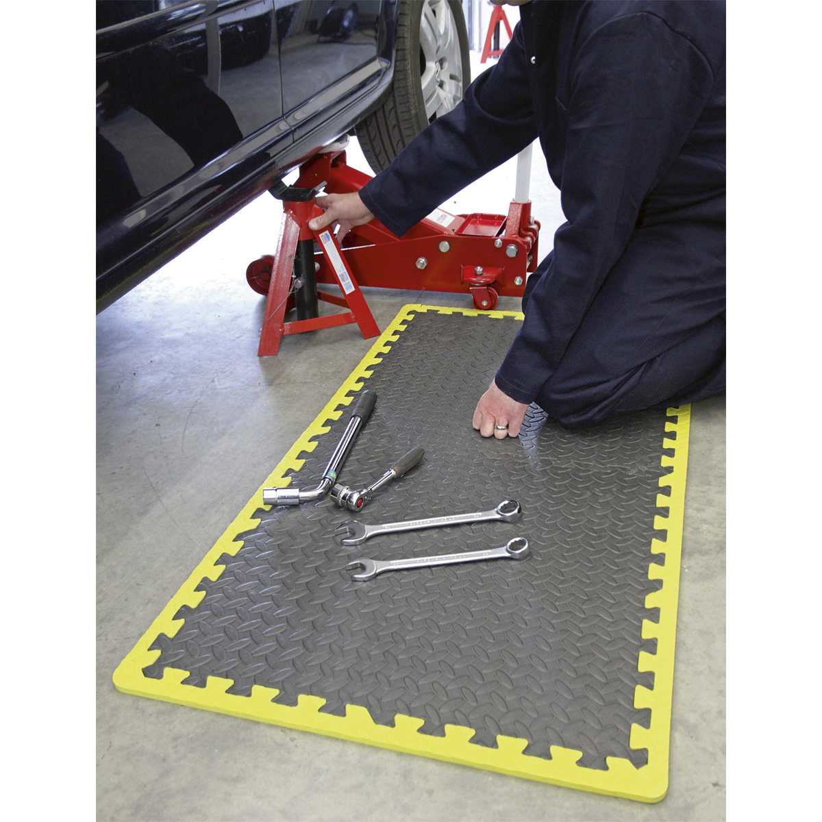 Interlocking EVA Foam Workshop Mat Set 1240 x 1825mm with Hi-Vis Edges - MIC1218Y3 - Farming Parts