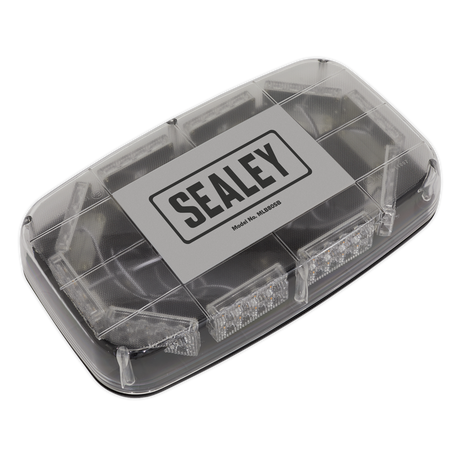 Rectangular Sealey Mini Light Bar 120W SMD LED (MLB80SB) with a transparent cover, featuring multiple inner lights arranged in a geometric pattern. Model No. illuminated on top.