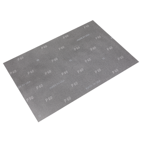 A Sealey Mesh Orbital Screen Sheet, measuring 12 x 18" with a 60-grit surface and marked "MADE IN ITALY," offers an ideal fit for use with an orbital sander.