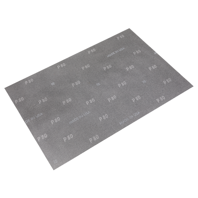 Rectangular sheet of Sealey Mesh Orbital Screen Sheets 12 x 18" 80 Grit from the MOS121880 pack, featuring a durable mesh design, ideal for use with top orbital sander brands.