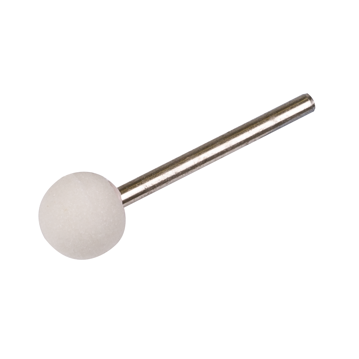 A Mounted Wheel Ø12 x 10mm Ø3mm Shaft (Model MW09) from Sealey, featuring a white spherical felt polishing buff with a metal shaft, likely used in rotary tools or a Sealey die grinder for fine polishing tasks.