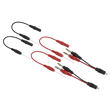 Image showing the Sealey Noid Light Test Lead Set 6pc - NLTS01, featuring six black and red multimeter probes equipped with various connectors including banana plugs, alligator clips, and needle tips. Ideal for diagnostic testing in applications such as automotive 12V actuators.