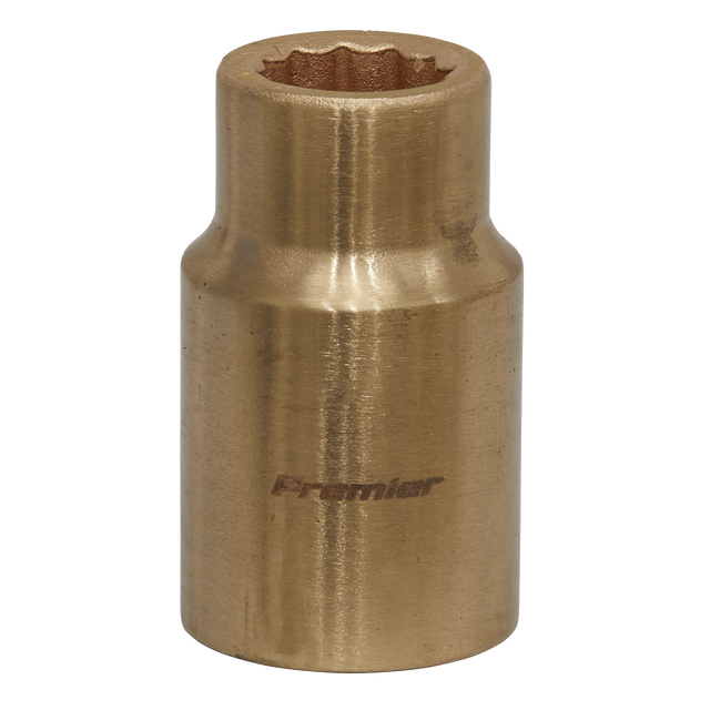 A bronze-colored Sealey WallDrive® 12-point socket, made from beryllium copper with "Premier" engraved on it, designed for tightening or loosening bolts and nuts, model NS045 (12mm 1/2" Sq Drive).