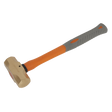 This image showcases the Sealey Sledge Hammer 2.2lb - Non-Sparking - NS087, featuring a sturdy metal head and a dual-colored handle with vibrant orange and gray accents. The design includes a shock-absorbing rubber grip to enhance safety during use.