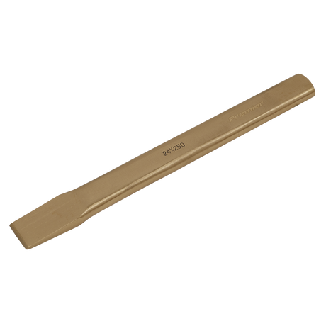 A flat metal chisel labeled "Chisel 24 x 250mm - Non-Sparking - NS117" with a beveled edge and rectangular handle, part of the Sealey Premier Non-Sparking Safety Tools collection.