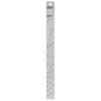 A Sealey Aluminium Paint Measuring Stick 2:1/4:1 features parallel lines and numeric scales marked for various angles. Its double-sided design ensures accurate ratios, and a hole at the top allows for convenient hanging, making it a versatile tool.