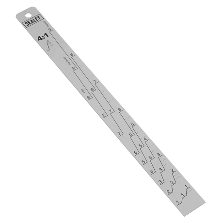 Sealey's Aluminium Paint Measuring Stick 2:1/4:1 - PA04 is a versatile tool featuring dual measurements displayed in both metric and imperial units.