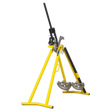 The Sealey Professional Conduit Bender - PCB25 is an industrial pipe bender featuring a yellow frame and a black handle, designed to bend metal pipes. Resembling an A-frame conduit bender, this machine is securely mounted on a sturdy triangular stand.