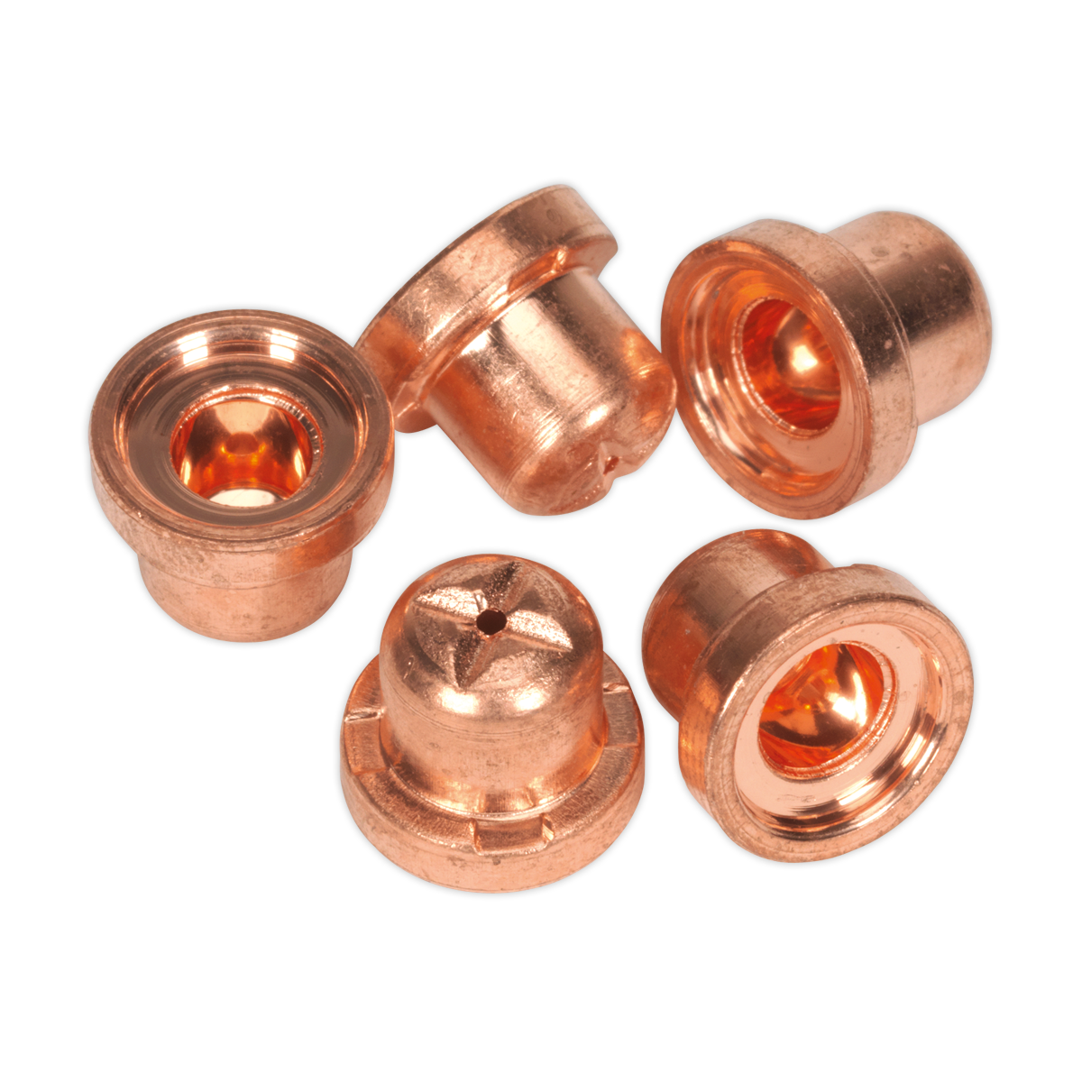 Five Sealey Nozzle Short Low Power tips, Pack of 5 for Model PP40E (PP40E.N), arranged in a scattered formation.