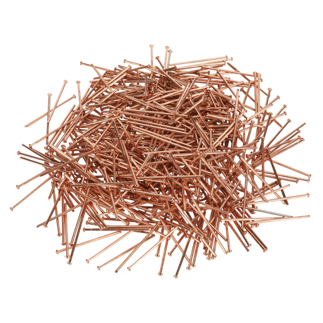 A pile of Sealey Stud Welding Nails 2 x 50mm - Pack of 200 (PS/000350/200) is scattered on a white surface.