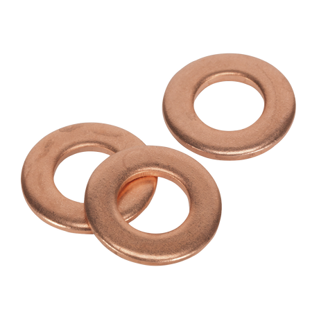 Three Sealey Stud Welding Washers 8 x 16 x 1.5mm, essential accessories for spot welders and stud welders, arranged on a white background.