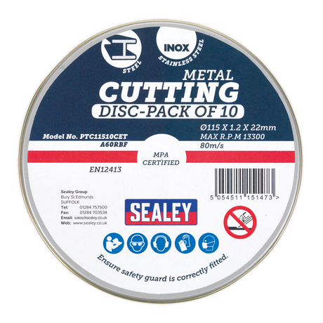 Cutting Disc Ø115 x 1.2mm Ø22mm Bore Pack of 10 - PTC11510CET - Farming Parts