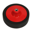 The Sealey Buffing & Polishing Foam Head Ø150 x 50mm M14 x 2mm - Soft - PTC150CHS is a red and black circular attachment used for buffing and polishing machines, featuring a central threaded hole. Ideal for vehicle bodywork, it incorporates high-quality European foam.