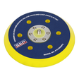 A Sealey DA Dust-Free Backing Pad for hook-and-loop discs, model PTC150DFV, with a diameter of 145mm and a 5/16" UNF thread, designed in blue and yellow for compatibility with both electric and air tools.