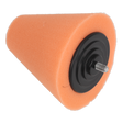 The Sealey Buffing & Polishing Foam Cone Orange/Firm - PTCCHC85O features an orange foam cone with a black plastic base and a metal screw protruding from the bottom, making it ideal for reaching tight spaces on alloy wheels.
