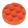 Introducing the Buffing & Polishing Foam Head Hook-and-Loop Ø80 x 25mm Orange/Firm - PTCCHW80O by Sealey, a premium compounding head that features an orange, circular abrasive pad with a distinctive textured, wavy surface.