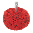 The Sealey Polishing Ball Ø100mm - PTCPB100 features a red color, abrasive non-woven fabric with dense, rounded bristles and a metal shank for easy attachment to air or electric drills, making it perfect for cleaning alloy wheels.