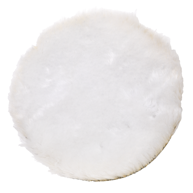 The Sealey Polishing Bonnet Ø150mm - PTCWB150 is a round, fluffy white cushion with a fuzzy texture, designed for easy attachment using a hook-and-loop system.
