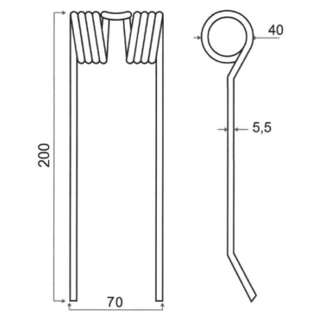 Pickup Haytine- Length:200mm, Width:70mm,⌀5.5mm - Replacement for Mchale
 - S.79740 - Massey Tractor Parts