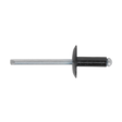 Close-up of the Sealey Aluminium Rivet Black Large Flange 4.8 x 14mm with a metallic shaft and black capped head, used for fastening materials together, compliant with DIN 7337 standards. Pack of 200 - RAB4814L.