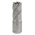 The Sealey Rotabor Cutter HSS Ø18mm - Cut Depth 25mm - RBHSS18S is a metal cylindrical cutting tool made from HSS M2 steel, featuring spiral flutes and a flat Weldon shank, ideal for drilling and machining applications, particularly when used with magnetic drills.
