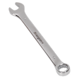 A Sealey Combination Spanner 14mm - S01014, made of Chrome Vanadium steel with an open-end and a box-end, offering superior corrosion resistance and a chrome finish, placed against a white background.