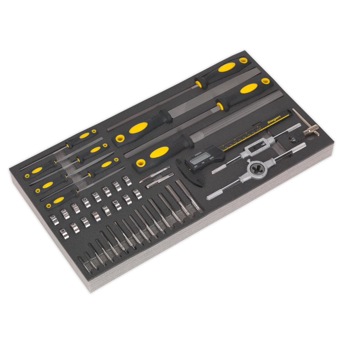 Tool Tray with Tap & Die, File & Caliper Set 48pc - S01132 - Farming Parts