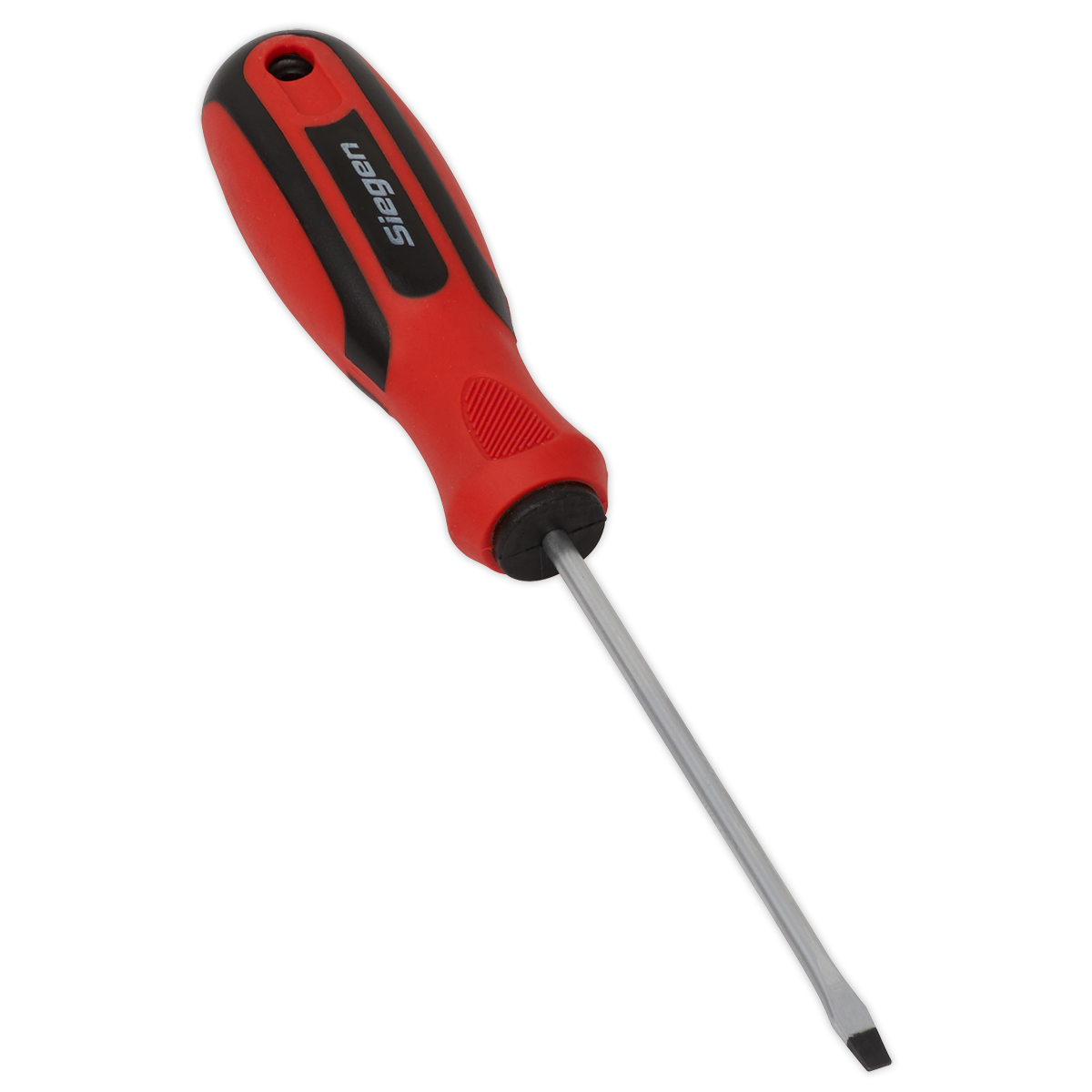 A red and black slotted screwdriver (3 x 75mm) with a rubberized handle. The brand name "Sealey" is printed on the handle along with "Chrome Vanadium".
