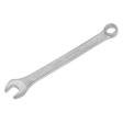 The Sealey Combination Spanner 9mm - S0409, crafted from durable Chrome Vanadium steel, features an open-end on one side and a box-end on the other, presented on a white background. This essential tool comes with a lifetime guarantee for reliable performance.