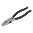 A pair of quality Combination Pliers 200mm - S0446 from Sealey, featuring heat-treated steel jaws and black, non-slip foam cushion grip handles.