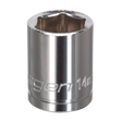 A close-up image of a shiny, metallic WallDrive® Socket 14mm 3/8" Sq Drive (S0581) from Sealey, exemplifying quality tools.