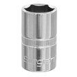 A close-up of the Sealey WallDrive® Socket 16mm 1/2"Sq Drive (S0654) featuring a knurled grip and a hexagonal opening, crafted from durable Chrome Vanadium steel.