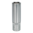 A Sealey WallDrive® Socket 16mm Deep 1/2"Sq Drive - S1216D, made from silver, cylindrical Chrome Vanadium steel with "CR-V 16mm" engraved at the base.