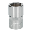 A silver, cylindrical 17mm socket with the inscription "Sealey WallDrive® S1217" on the side, made from Chrome Vanadium steel for durability and strength.