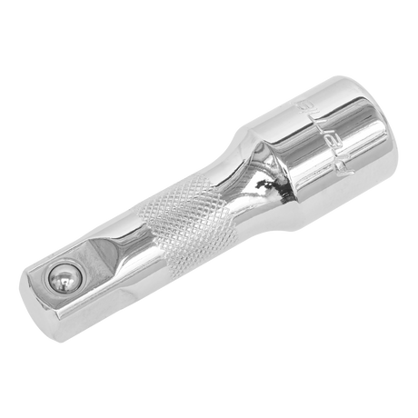 A Sealey Extension Bar 75mm 1/2"Sq Drive - S12E75, crafted from Chrome Vanadium steel with a knurled grip, designed for professional use to fit between a ratchet and socket for extended reach.