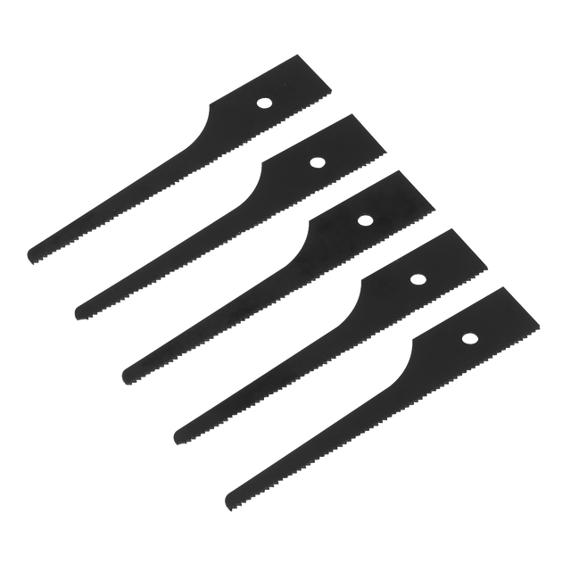 A set of five black Sealey Air Saw Blades 24tpi (SA345/B24) are lined up in a diagonal row on a white background.