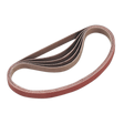 The Sealey Sanding Belt 10 x 330mm 120 Grit Pack of 5 - SA35/B120G is a coiled, reddish-brown belt with a coarse surface, perfect for abrasive sanding tasks and designed for use with belt sanders.