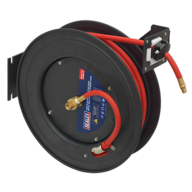 Retractable Air Hose Steel Reel 20m Ø10mm ID Rubber Hose - SA85 - Farming Parts