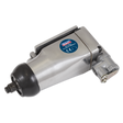 The Sealey Air Impact Wrench 3/8"Sq Drive - SA91, featuring a sleek silver and black design and CE marking, is expertly crafted for efficient engine bay work and delivers impressive fastening torque.