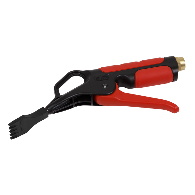The Sealey Curtain Air Blow Gun (model SA9252) with a 1/4" BSP air inlet, offers an ergonomic grip and trigger designed for high-pressure water spraying tasks, supporting a maximum operating pressure of 140psi.