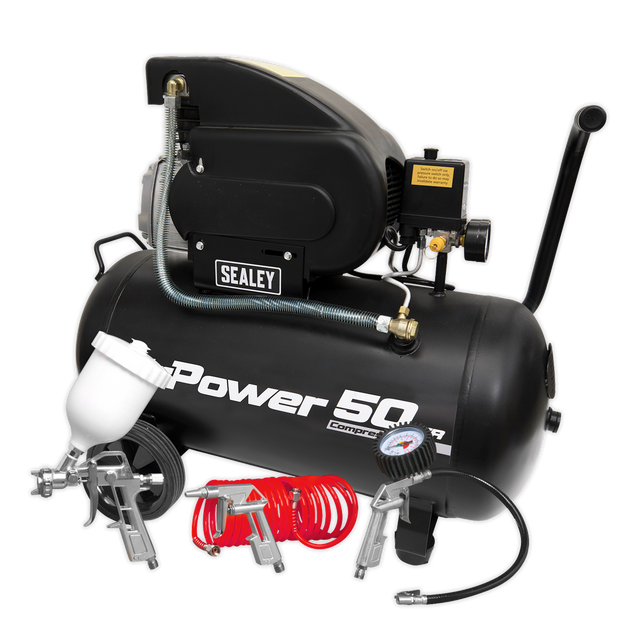 Air Compressor 50L Direct Drive 2hp with 4pc Air Accessory Kit - SAC5020APK - Farming Parts