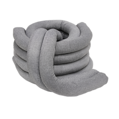 The Sealey Spill Absorbent Sock 80mm x 1.2m Pack of 10 - SAS10, featuring a design reminiscent of thick, intertwined tubes in a gray fabric, offers excellent retention and comfort.