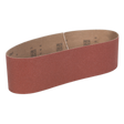 The Sealey Sanding Belt 100 x 915mm 60Grit - SB0014, a red abrasive continuous loop belt made with aluminium oxide, is perfect for use with the SM14 Belt and Disc Sander, ideal for sanding and finishing surfaces.