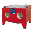 A Sealey Shot Blast Cabinet with Gun 640 x 490 x 490mm - SB951, featuring two circular glove ports and a rectangular viewing window on top, perfect for workshop cleaning applications.
