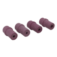 Four Sealey Ceramic Sand Gun Blasting Nozzles (SB974N4), small and cylindrical with a maroon color, arranged in a row on a plain white background.