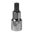 Introducing the Sealey Spline Socket Bit M10 1/2"Sq Drive - SBS015, a chrome-plated tool featuring a black hex key head. Crafted from durable Chrome Vanadium steel and engraved with "Premier," this high-quality socket bit is part of the renowned Premier Hand Tools collection. It ensures exceptional performance and comes with a lifetime guarantee.