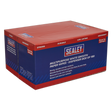 A red and blue dispenser box labeled "Sealey" contains the "Multipurpose Paper Wipes in Dispenser Box - Smooth White 73gsm 150 Sheets - SCP1501." The box highlights features such as durability, tear resistance, absorbency, and suitability for various clean-ups.